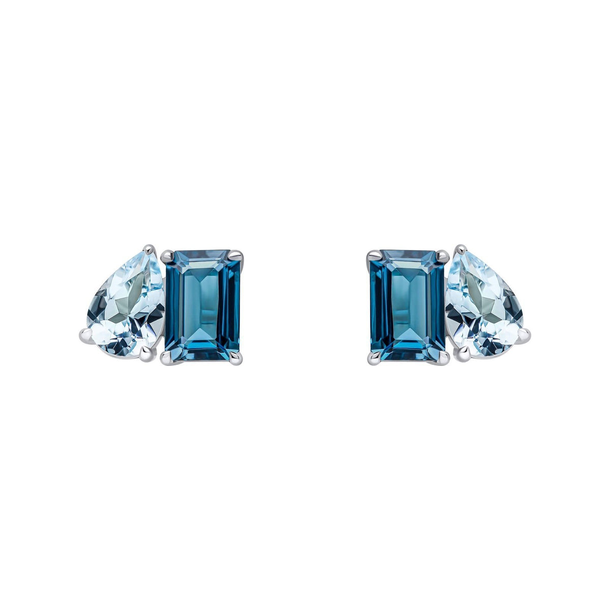 2 Stone Blue Topaz Pendant & Earrings Set 9ct White Gold 375 Hallmarked