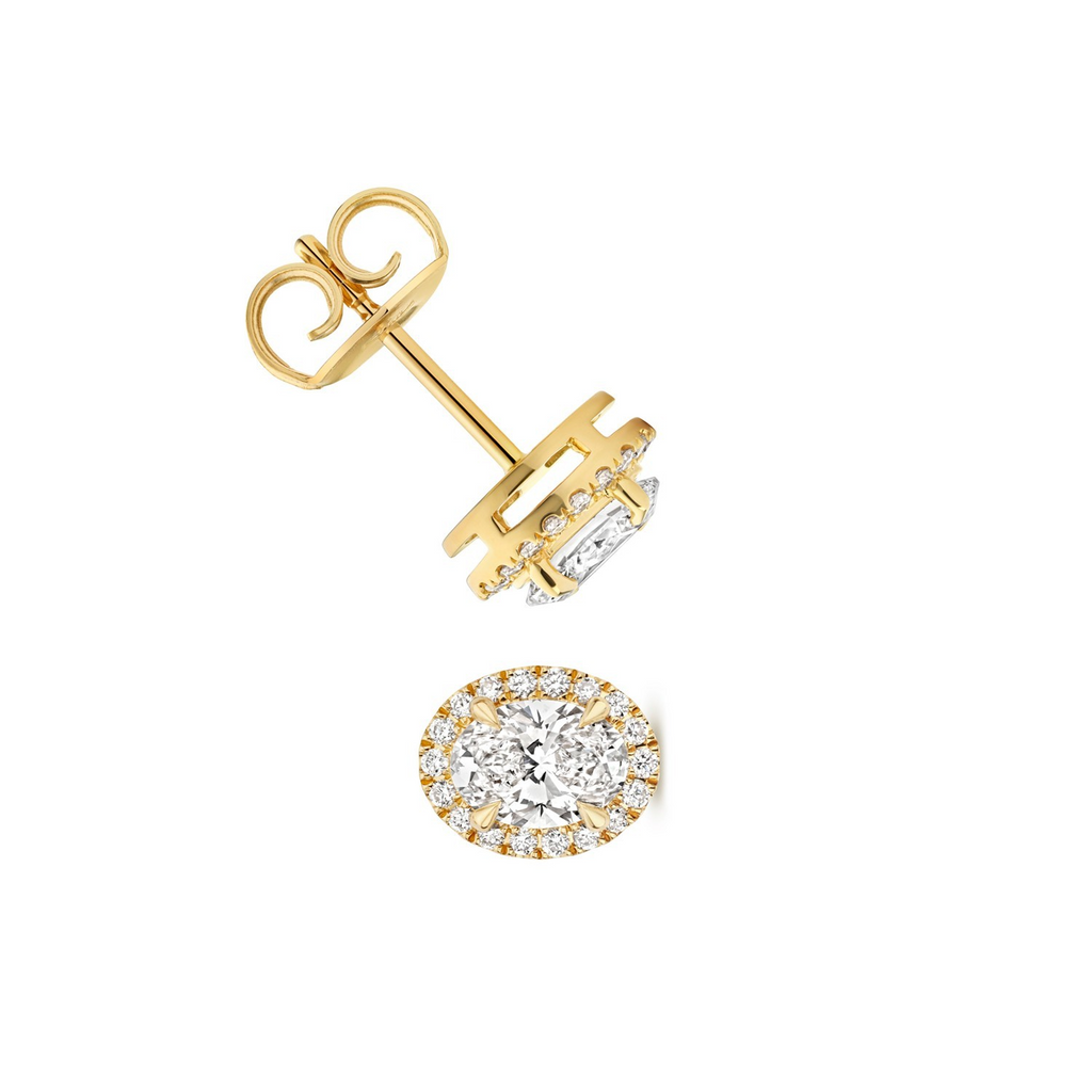 15 Lab-Grown Diamond Halo Stud Earrings 18ct Yellow Gold Hallmarked British Made
