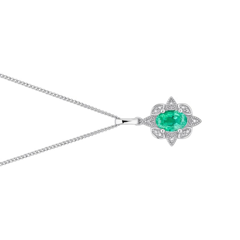 Art Deco Emerald Pendant 9ct White Gold 375 Hallmarked British Made