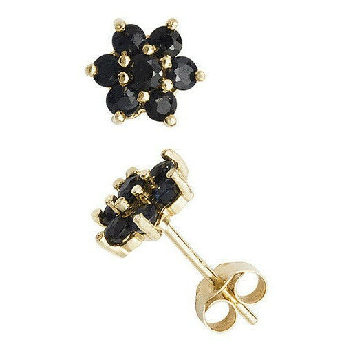 Sapphire Cluster Stud Earrings Yellow Gold Natural Stone 375 Hallmark New Boxed