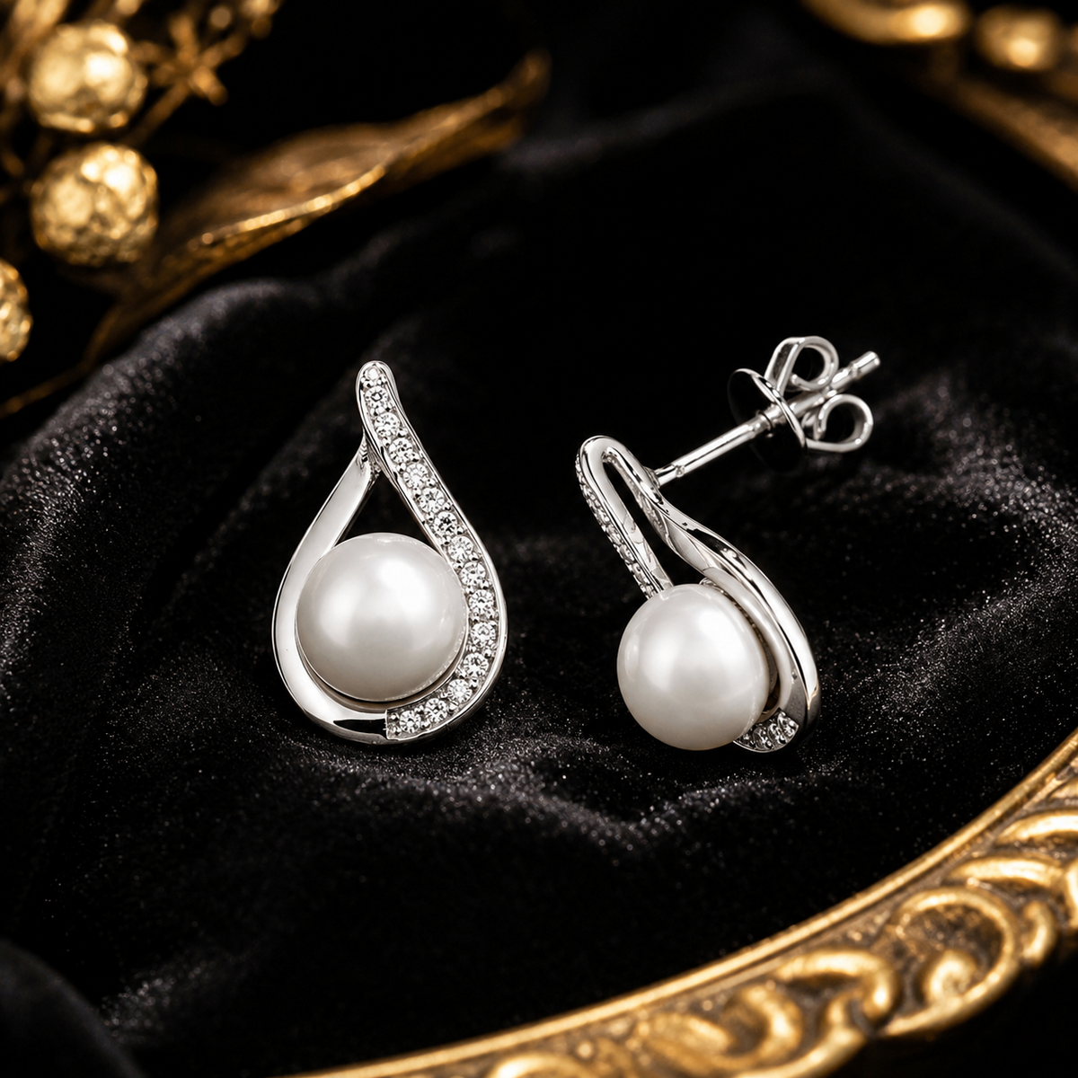 Pearl Teardrop Stud Earrings Sterling Silver 925 Hallmarked British Made