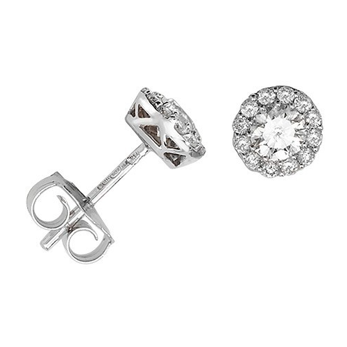 26 Natural Diamond Stud Halo Earrings 18ct White Gold Hallmarked British Made