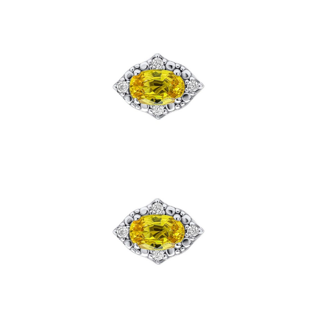 Oval Sapphire & Diamond Stud Earrings 9ct White Gold 375 Hallmarked British Made