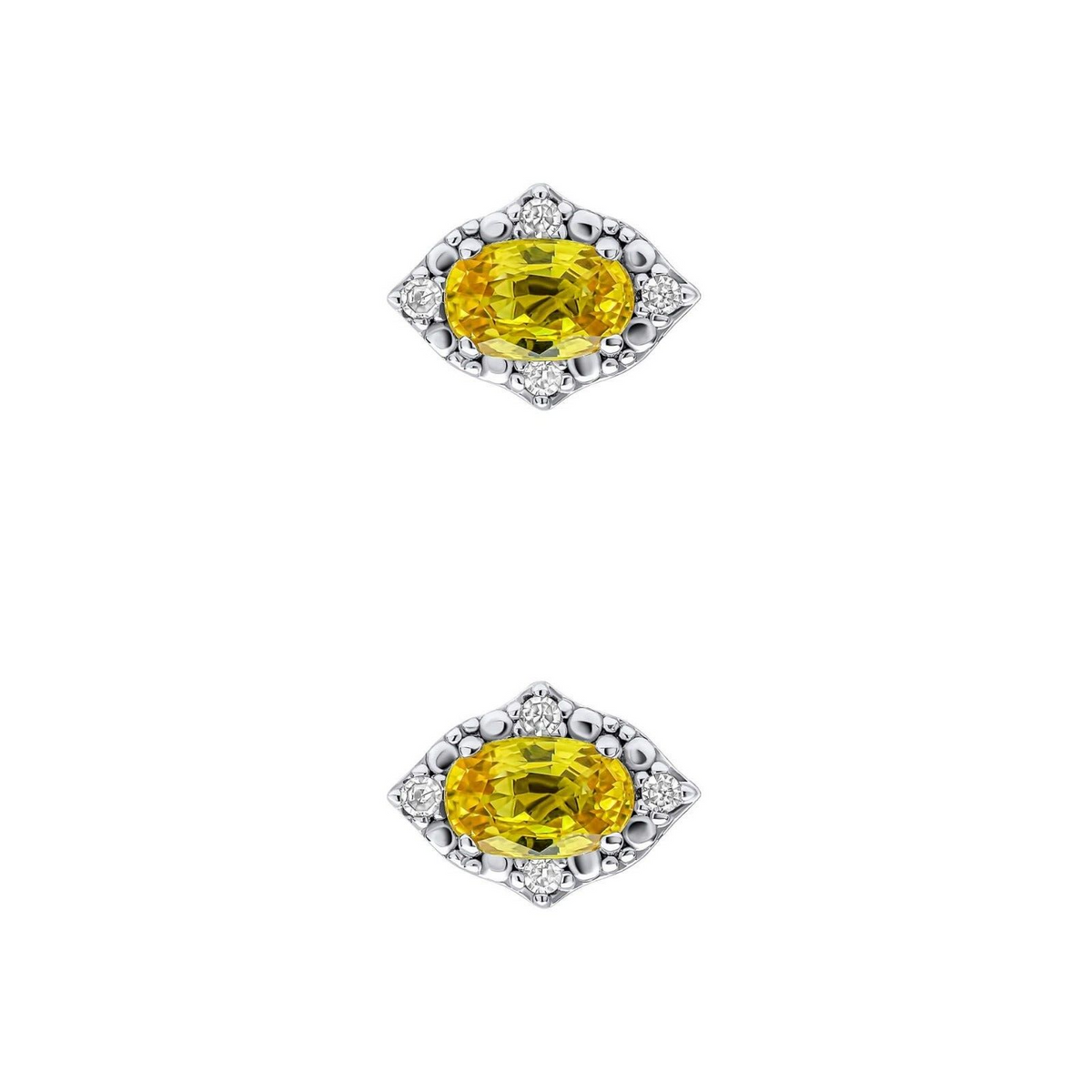 Oval Sapphire & Diamond Stud Earrings 9ct White Gold 375 Hallmarked British Made