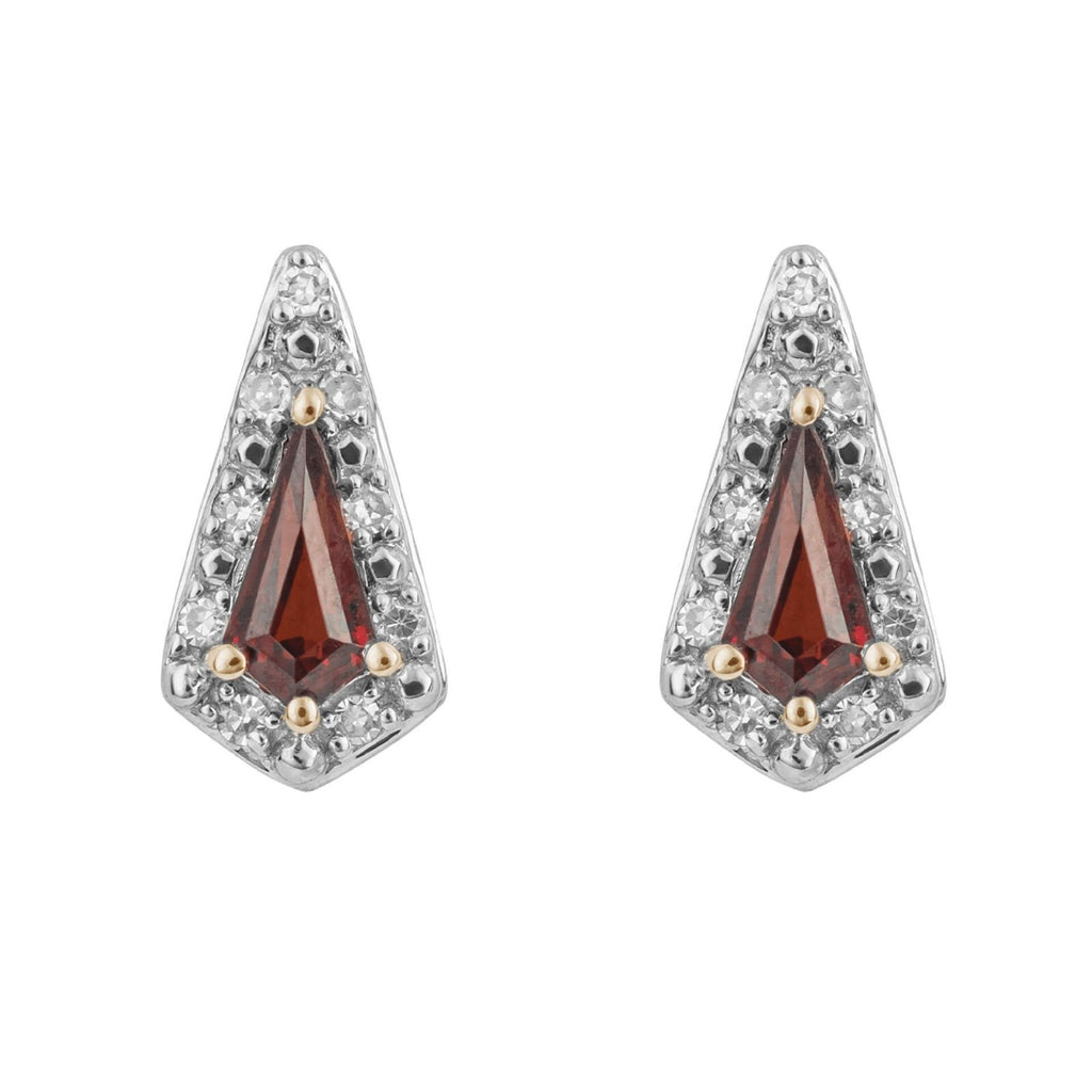 Trapeze Garnet And Diamond Earrings 9ct Yellow Gold 375 Hallmarked British Made
