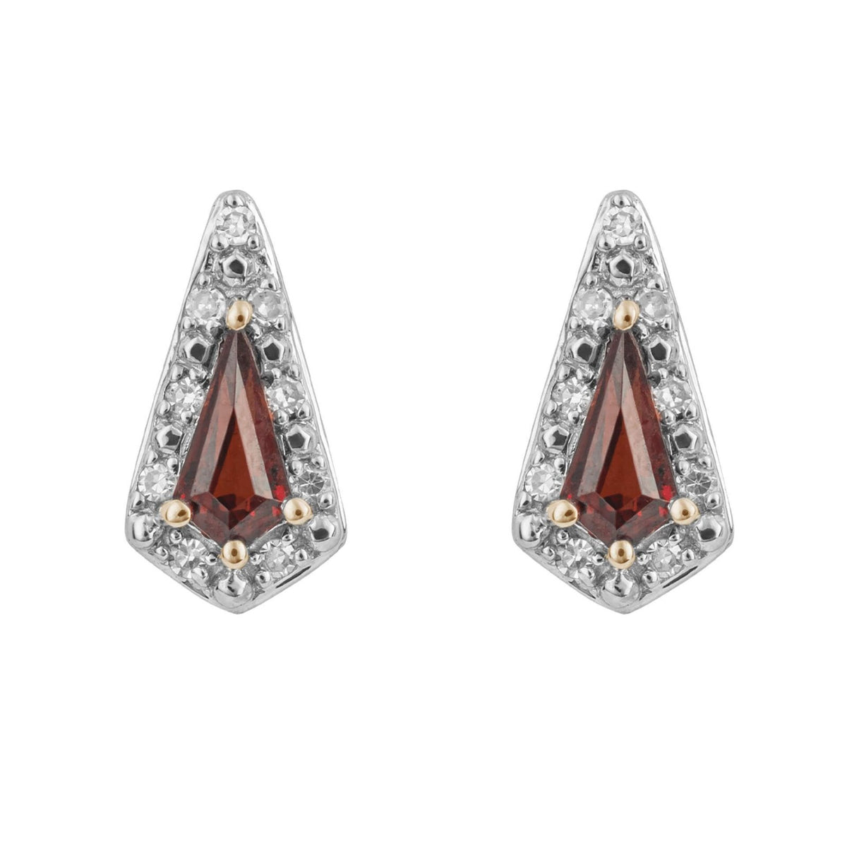 Trapeze Garnet And Diamond Earrings 9ct Yellow Gold 375 Hallmarked British Made