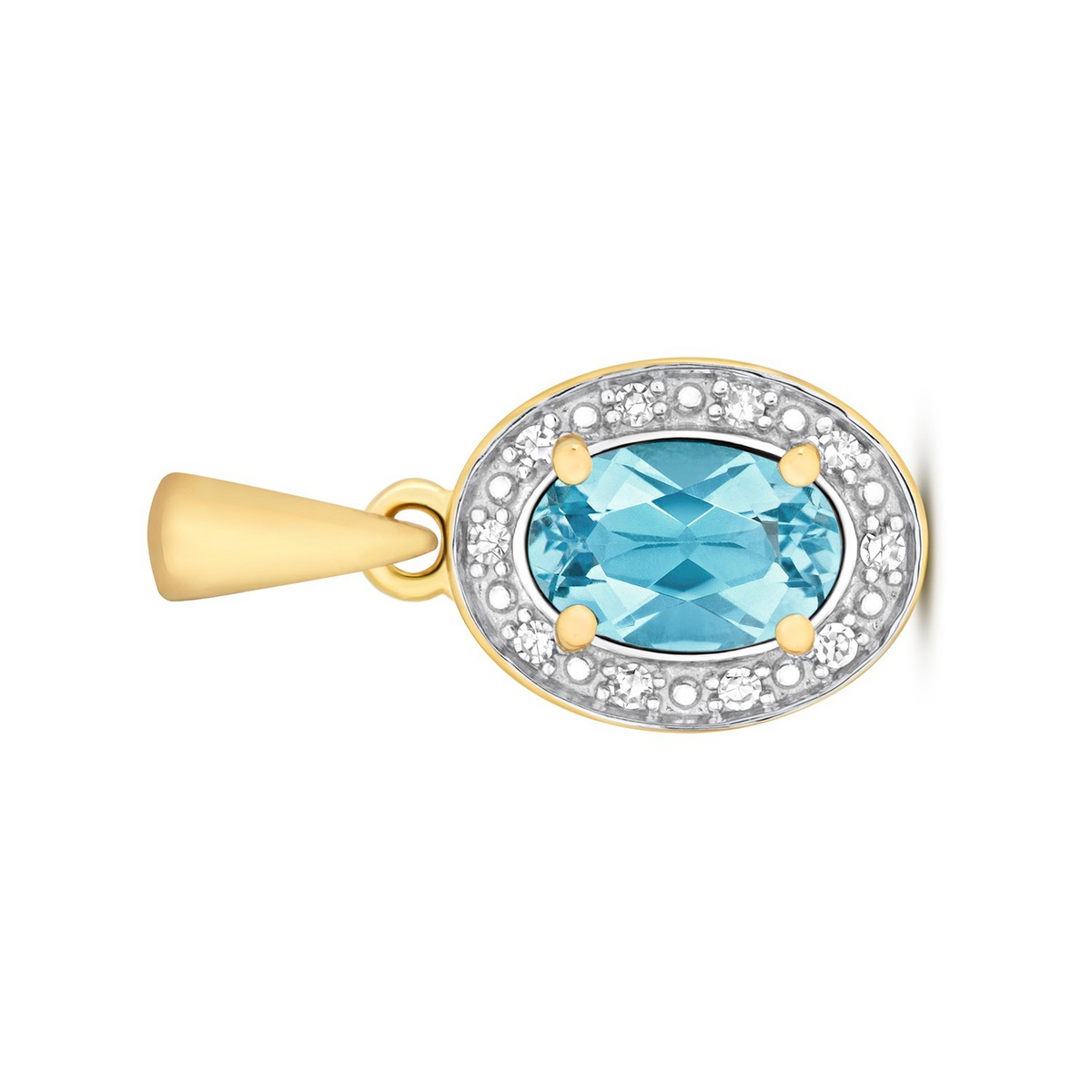 Oval Blue Topaz Diamond Pendant 9ct Multi Tone Gold 375 Hallmarked Chain Lengths
