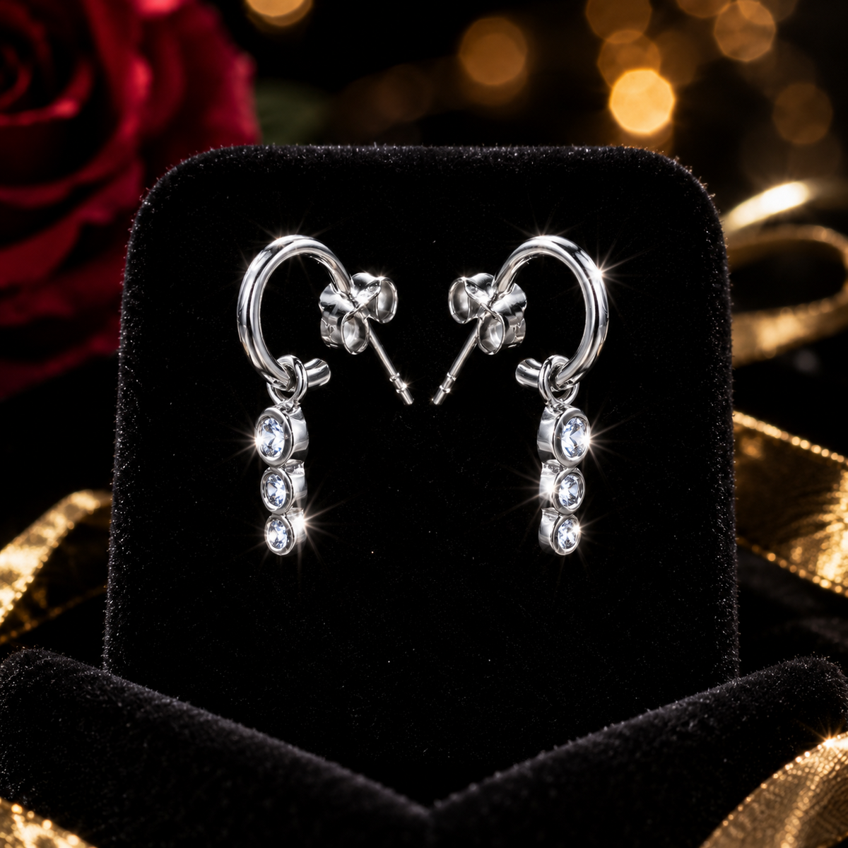 Kenzie Triple Drop Hoop Earrings Sterling Silver 925 Hallmarked Brand New Boxed