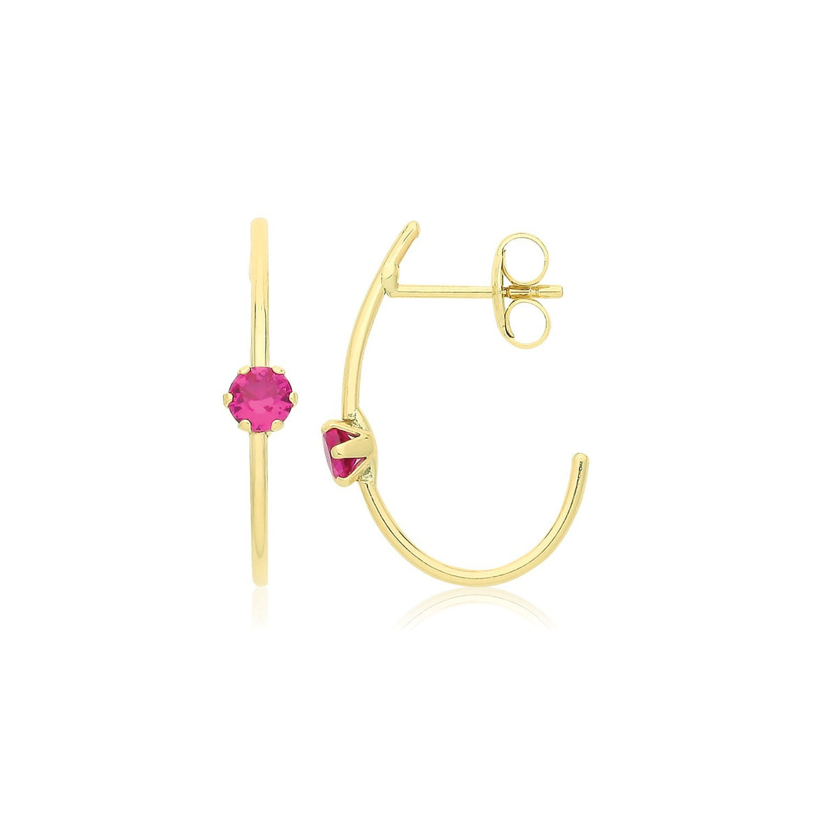 Natural Ruby Half Hoop Earrings 9ct Yellow Gold 375 Hallmarked Brand New
