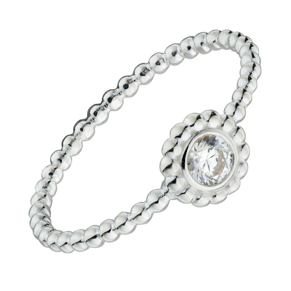 Sterling Silver Bead Stacking Ring Gemstone 925 Hallmarked Size K - S