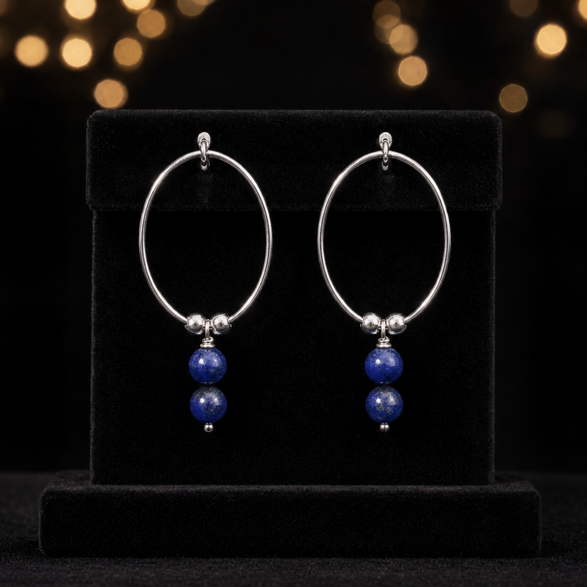 Lapis lazuli Drop Hoop Earrings Sterling Silver 925 Hallmarked Brand New Boxed