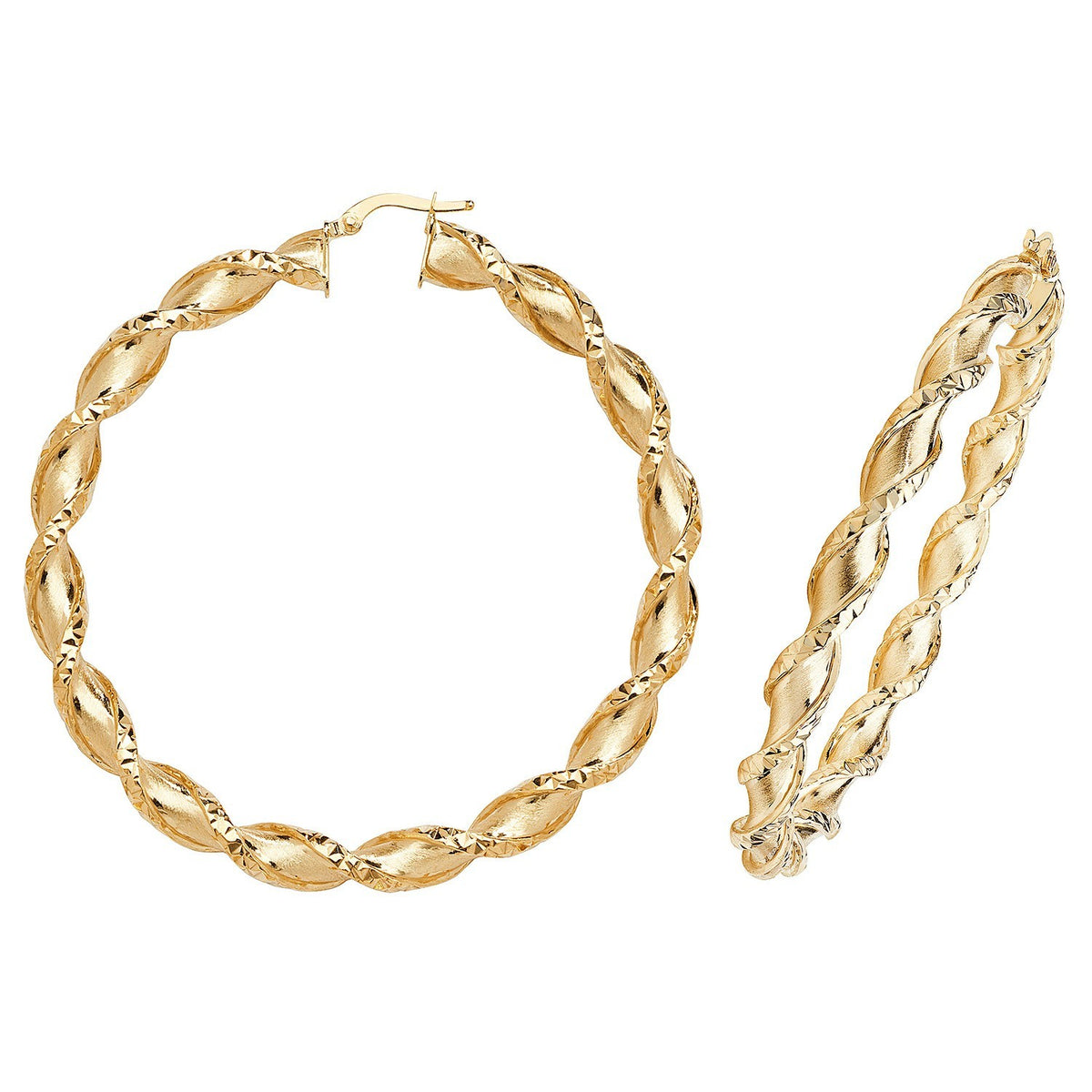 9ct Yellow Gold Chunky Twist Hoop Earrings 375 Hallmarked 15mm - 60mm Diameter