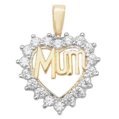 Halo Mum Heart 9ct Yellow Gold Pendant 375 Hallmarked All Chain Lengths