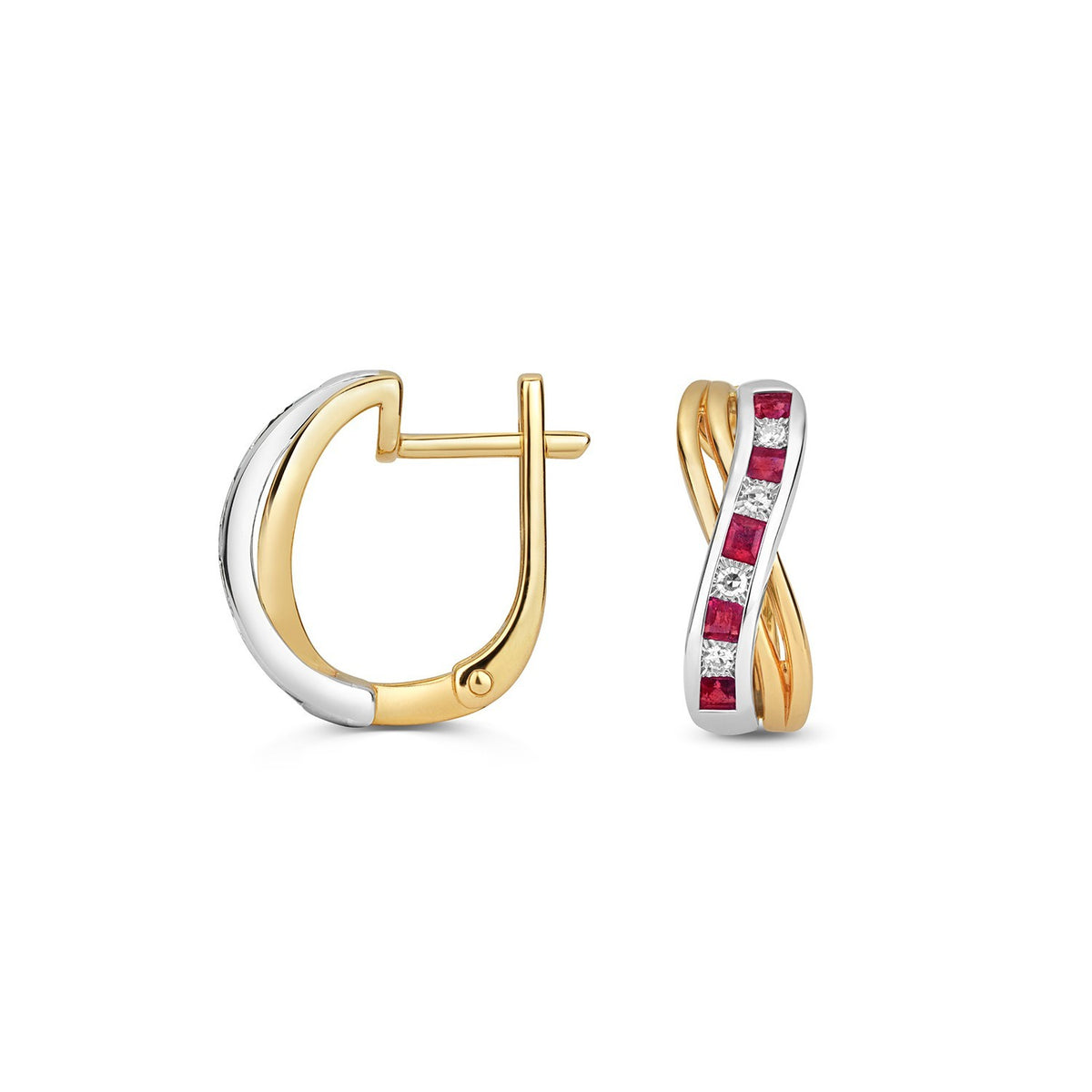 Natural Ruby Diamond Drop Hoop Earrings 9ct Multi Tone Gold 375 Hallmarked