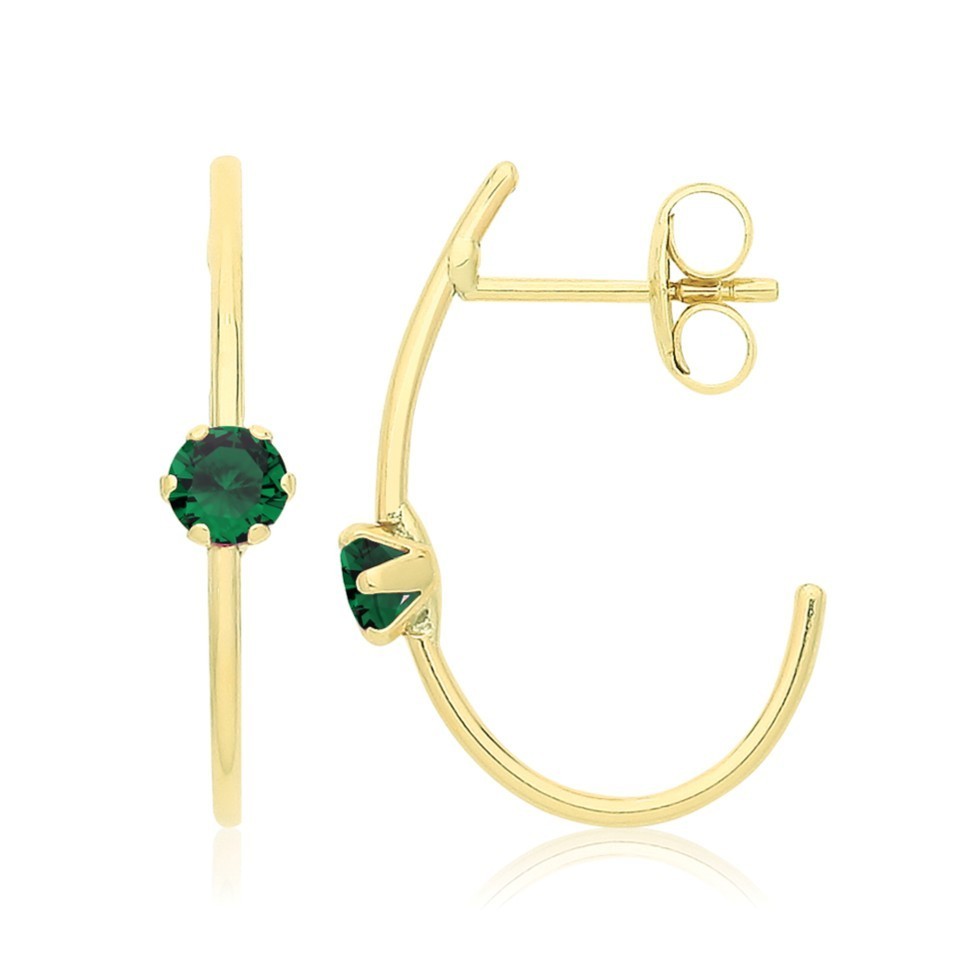 Natural Emerald Half Hoop Earrings 9ct Yellow Gold 375 Hallmarked Brand New
