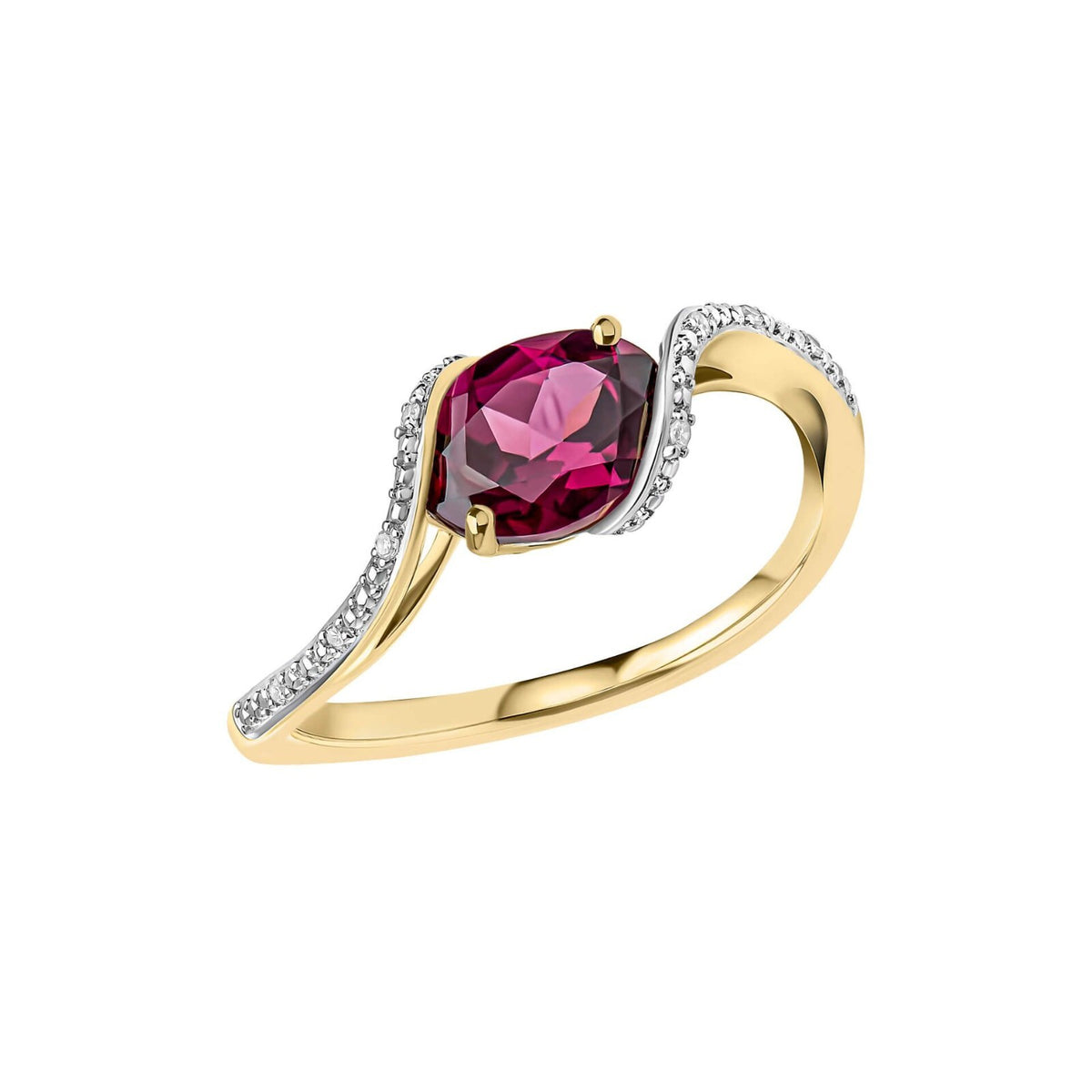 Garnet Twist Ring 9ct Yellow Gold With Diamonds Sizes L - Q British Made