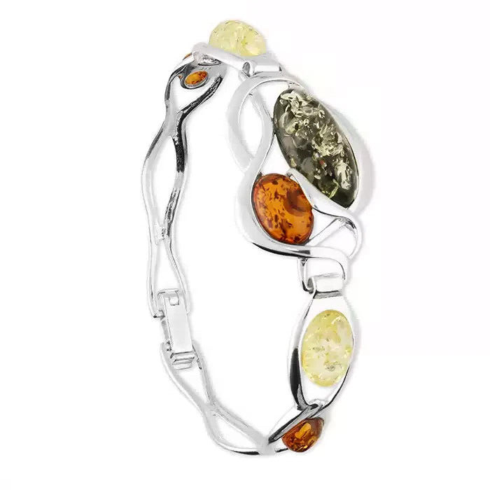 Statement Mixed Amber Bangle Sterling Silver 925 Hallmark British Made Brand New