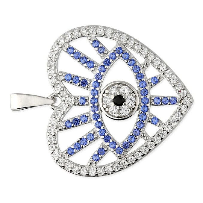 Sapphire Evil Eye Pendant Sterling Silver 925 Hallmarked All Chain Lengths