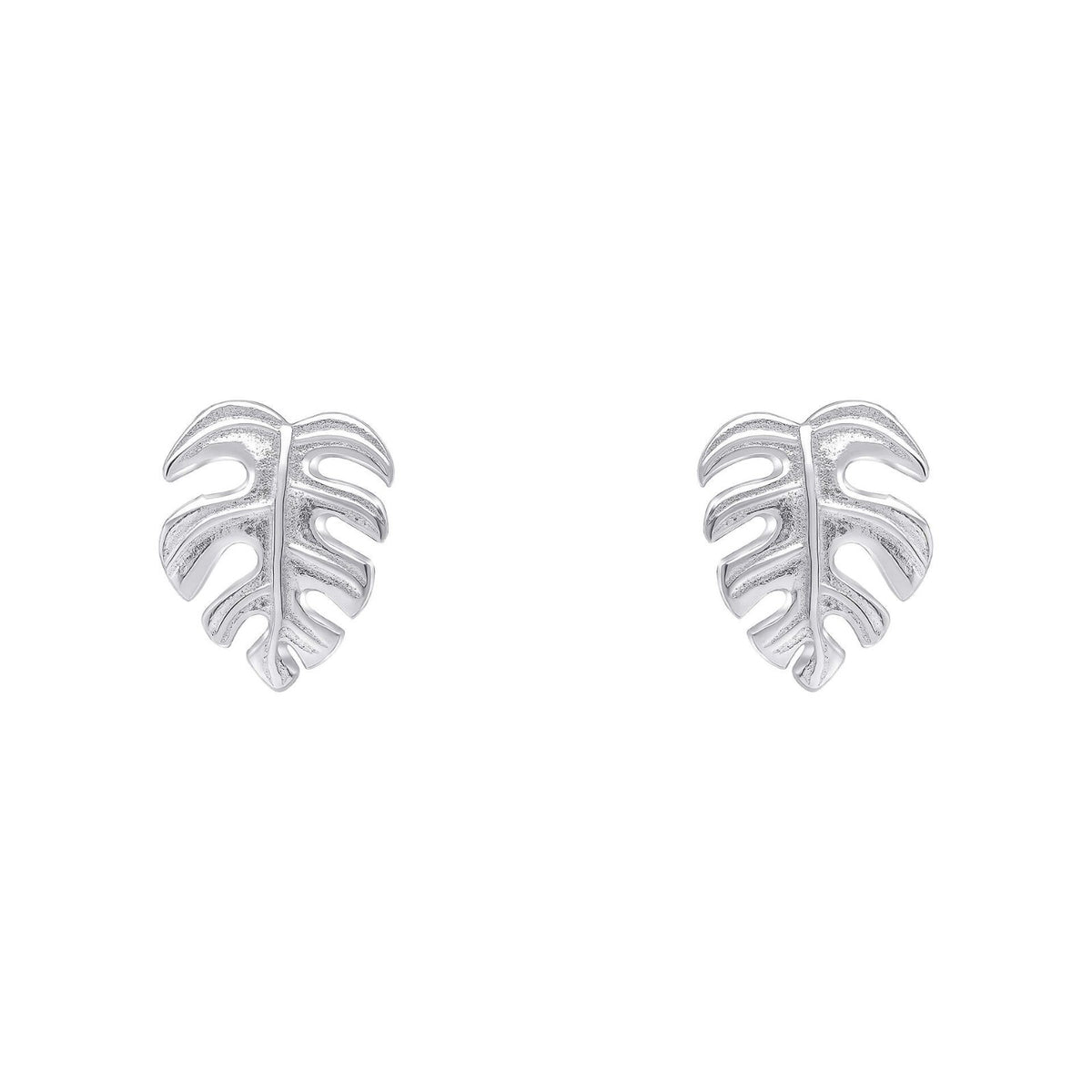 Monstera Leaf Stud Earrings Sterling Silver 925 Hallmark British Made Brand New