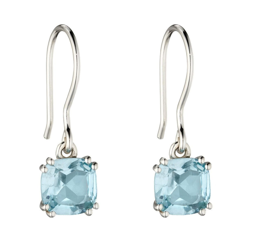 Cushion Blue Topaz Drop Earrings Sterling Silver 925 Hallmarked Brand New Boxed