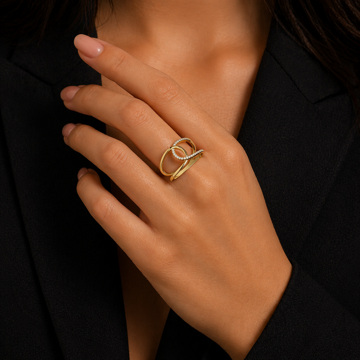 Flush Interlocking Ring 9ct Yellow Gold Hallmarked Sizes J - S British Made