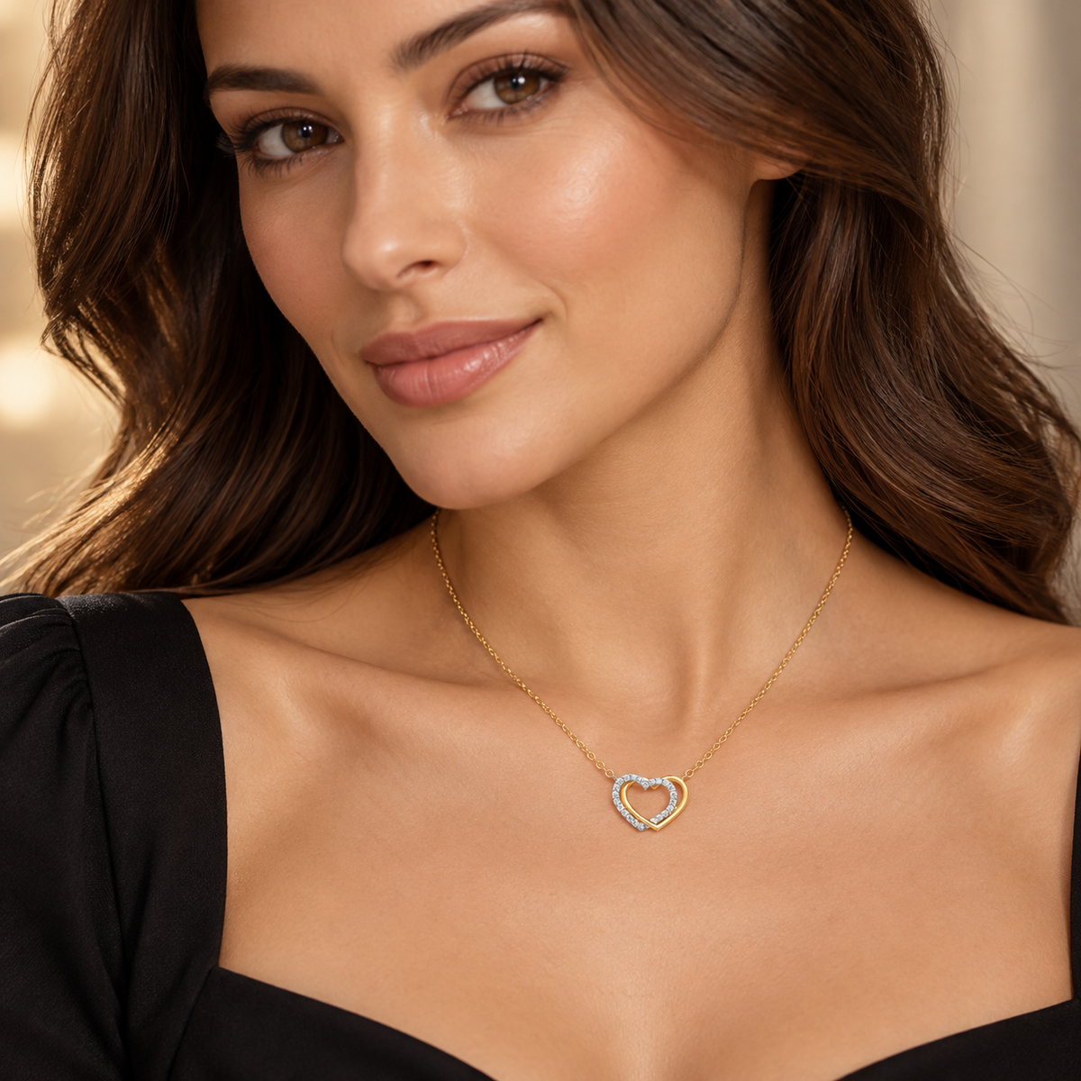 Ladies 2 Tone Open Heart Necklace 9ct Gold 375 Hallmarked British Made