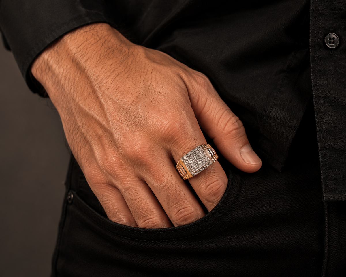 Men's Cluster Statement Ring 9ct Mixed Gold 375 Hallmarked British Made