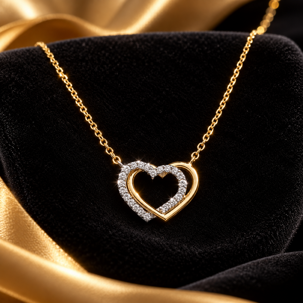 Ladies 2 Tone Open Heart Necklace 9ct Gold 375 Hallmarked British Made