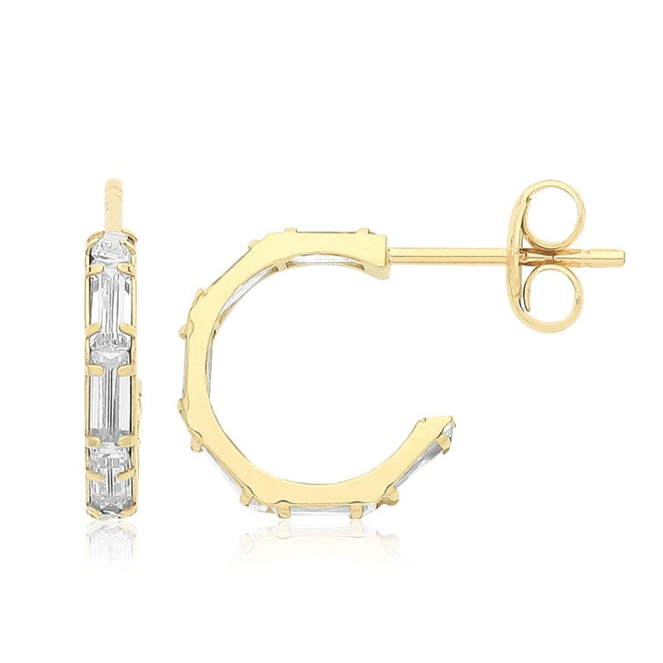 Natural Baguette Gemstone Hoop Earrings 9ct Yellow Gold 375 Hallmarked Brand New