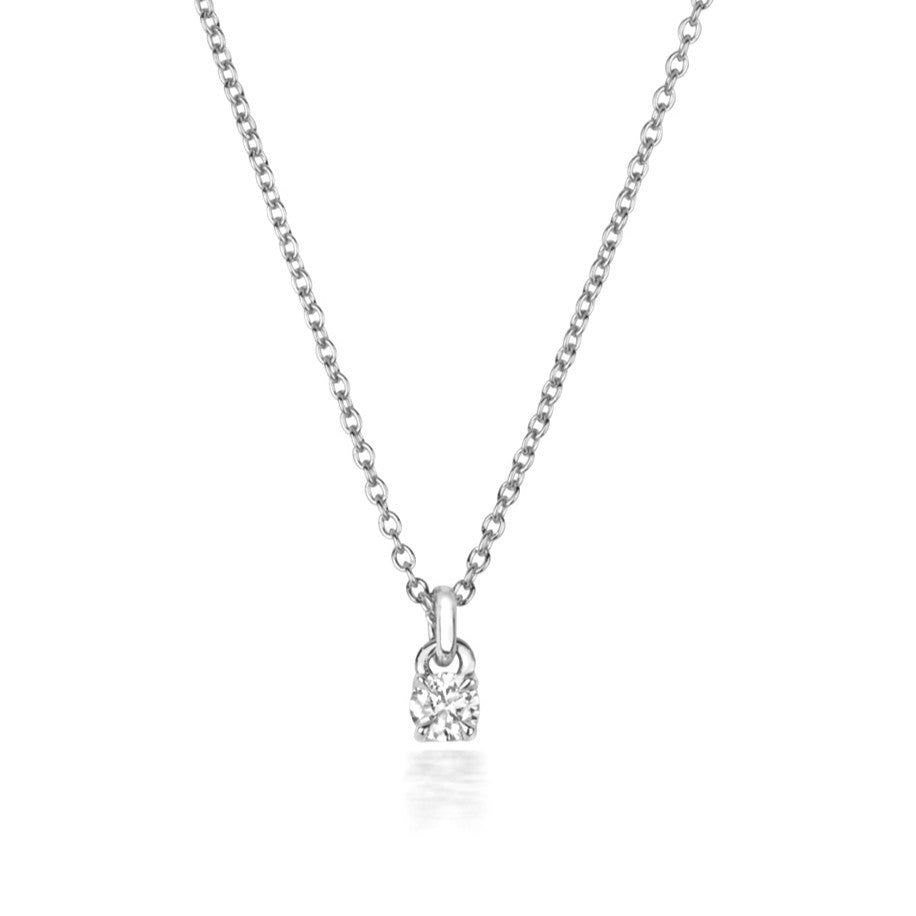 1 Natural Diamond 4 Claw Necklace 18ct White Gold Hallmarked British Made