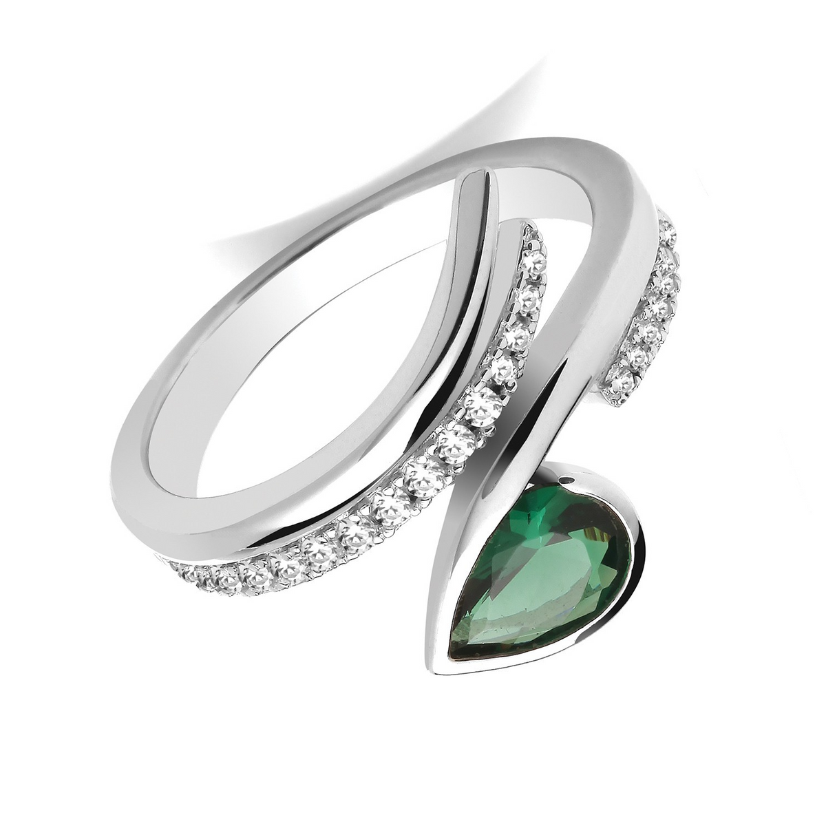 Waved Pear Emerald Ring Sterling Silver 925 Hallmarked Sizes I - T British Made
