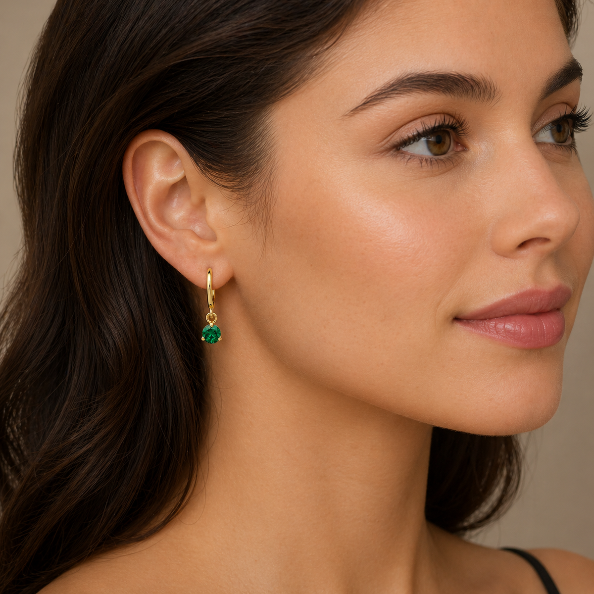 Yellow Gold Emerald Earrings Drop Hoops Natural Stone 375 9 Carat New Boxed