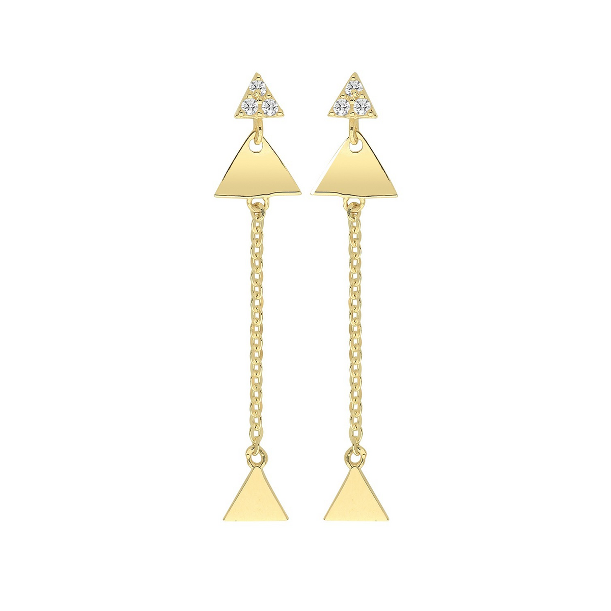 3 Stone Triangular Drop Earrings 9ct Yellow Gold 375 Hallmarked Brand New Boxed