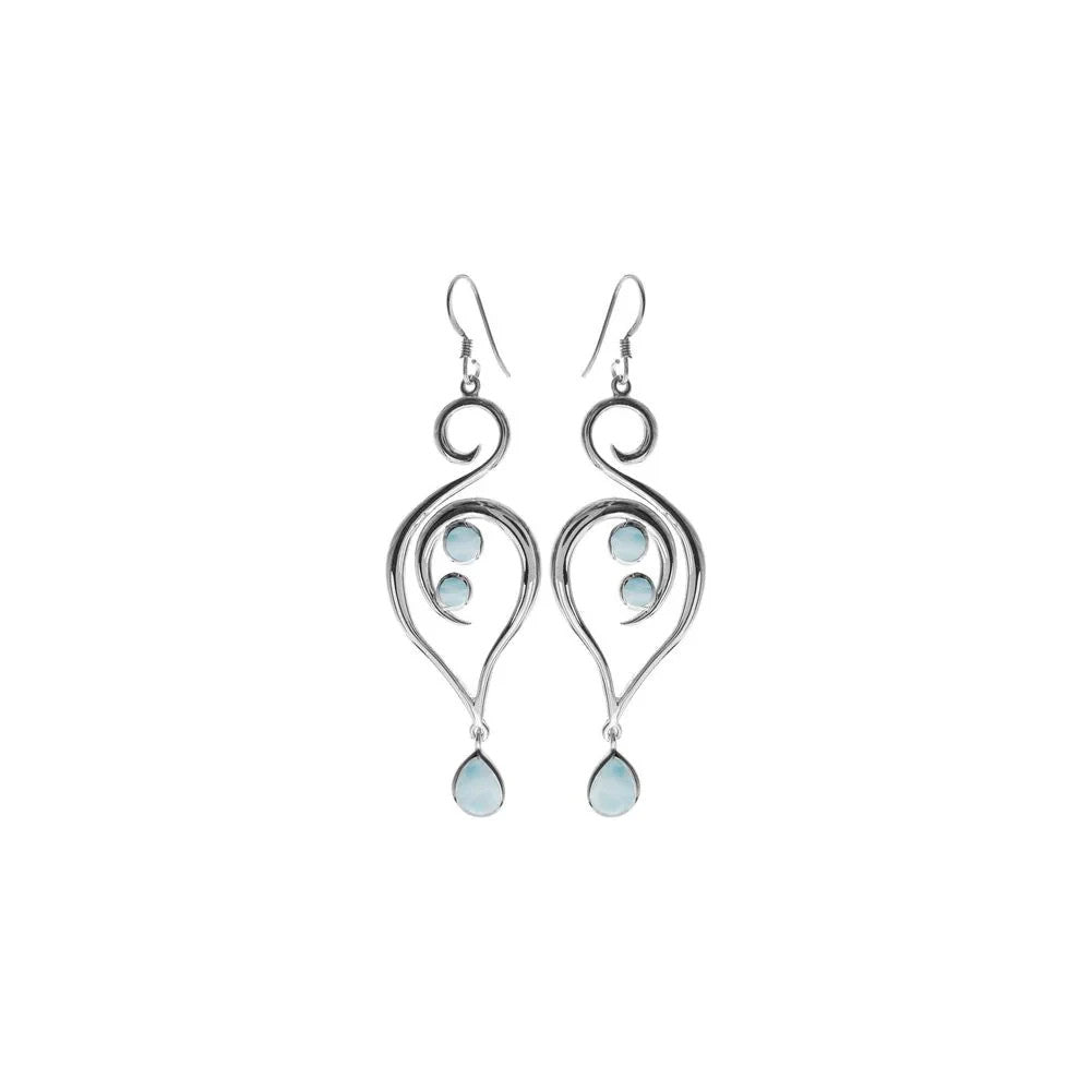 Natural Larimar Large Swirl Earrings Sterling Silver 925 Hallmarked British Made