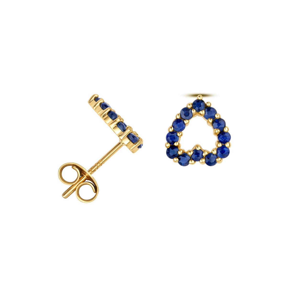 Natural Heart Sapphire Stud Earrings 9ct Yellow Gold 375 Hallmarked British Made