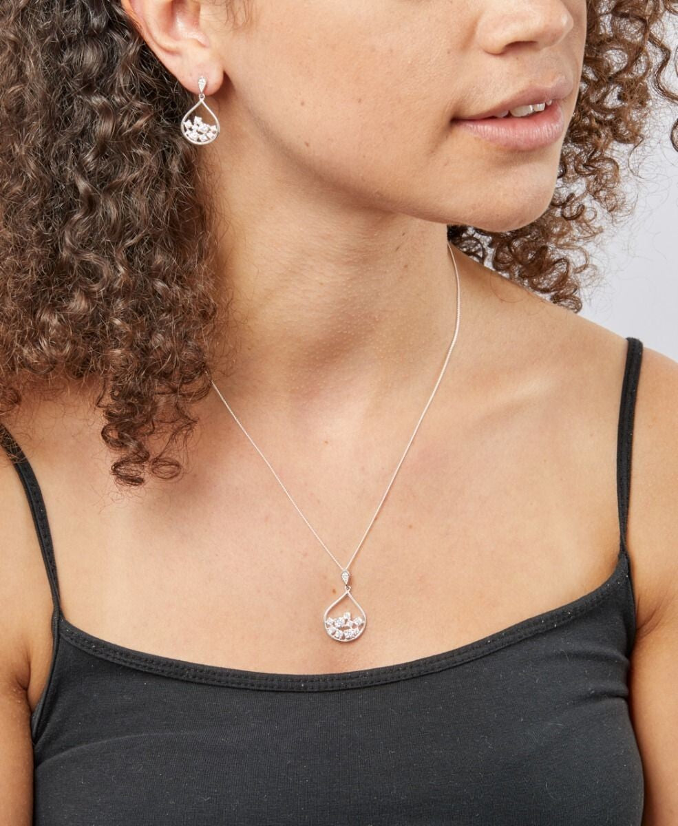 Scattered Teardrop Pendant Sterling Silver 925 Hallmarked All Chain Lengths