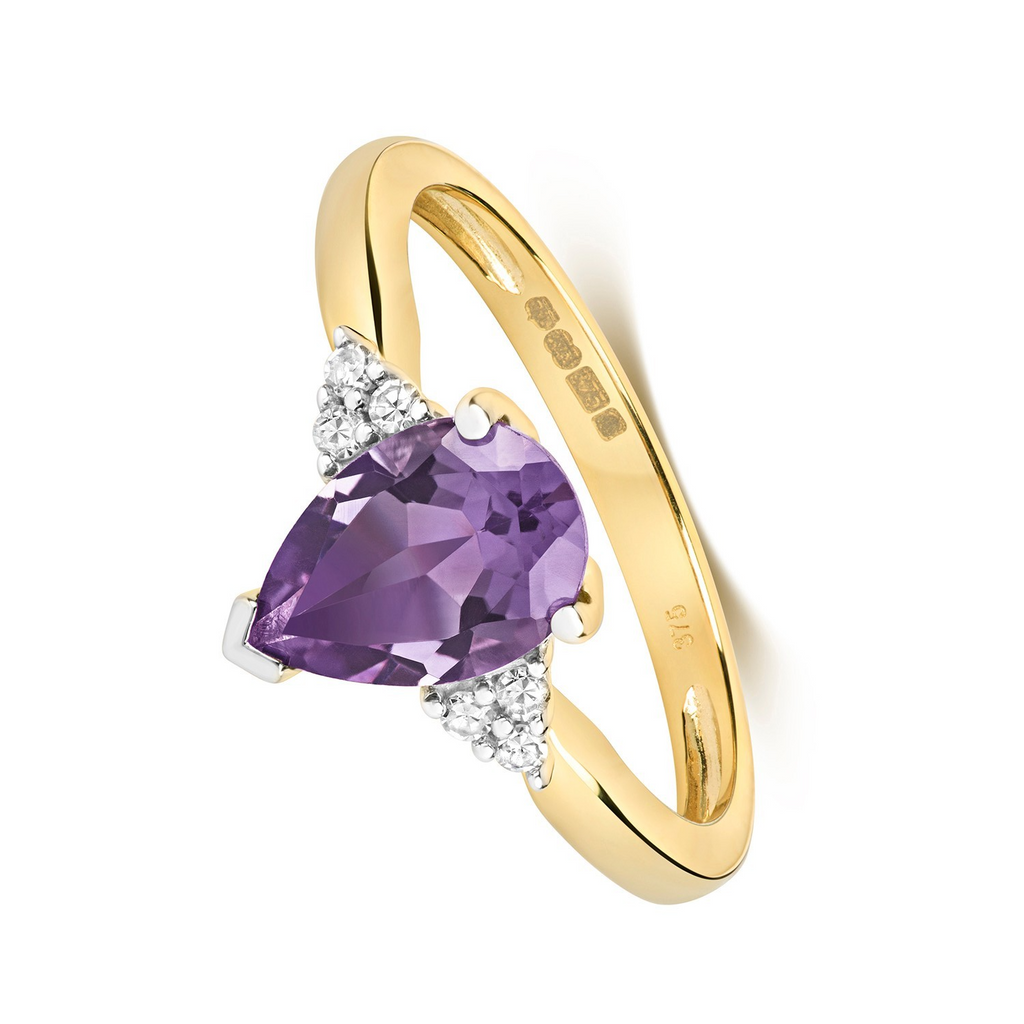 Teardrop Amethyst Diamond Ring 9ct 2 Tone Gold 375 Hallmarked Sizes J - Q