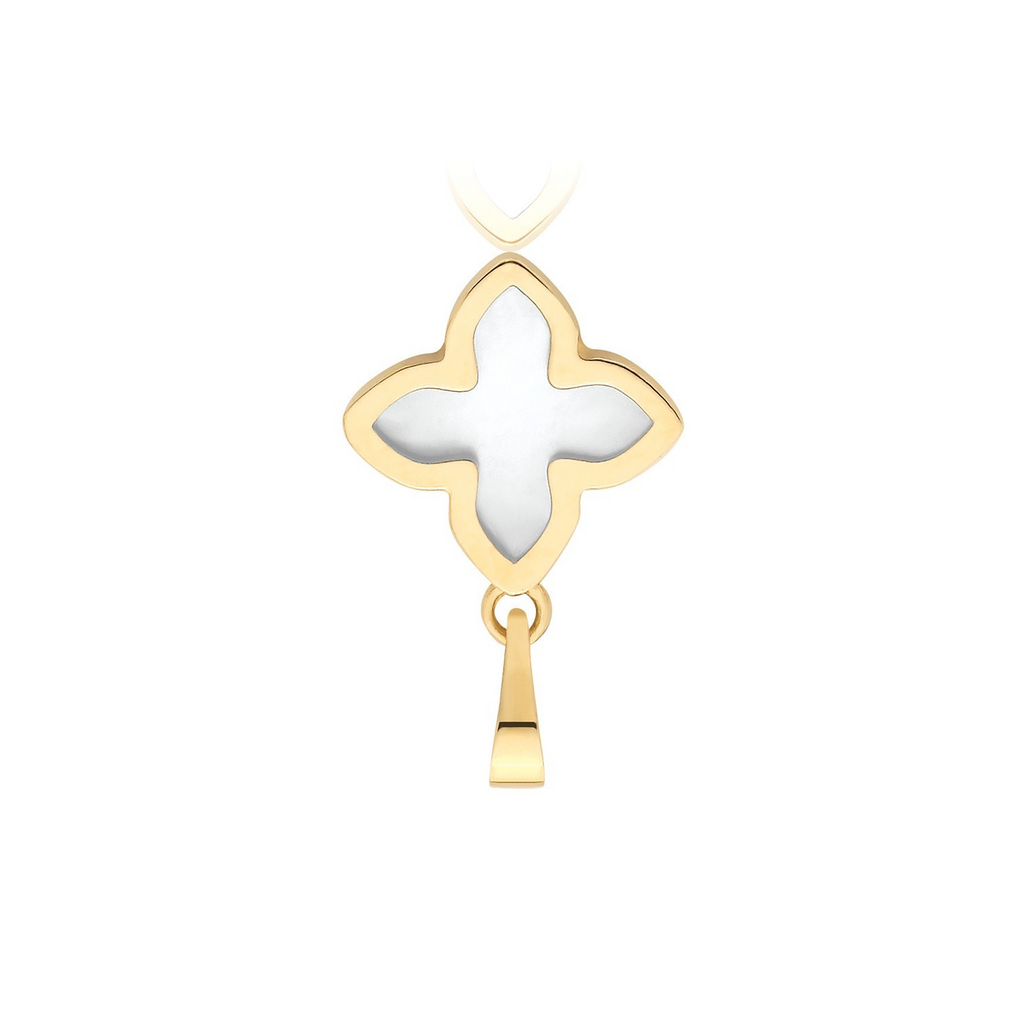 Floral Mother Of Pearl 9ct Yellow Gold Pendant 375 Hallmarked All Chain Lengths