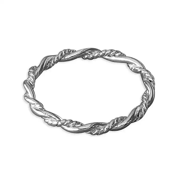 Weave Thin Band Ring Sterling Silver 925 Hallmarked British Made Size L - R