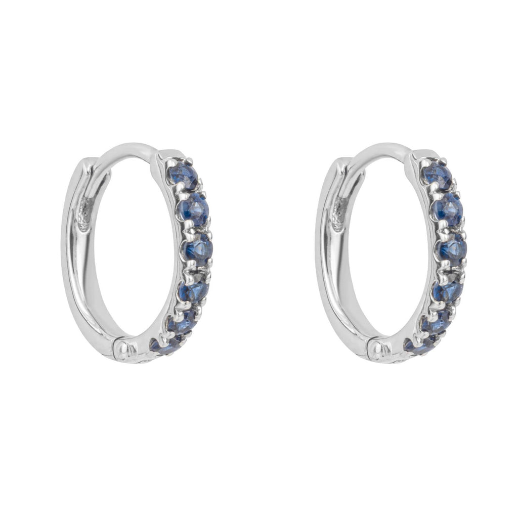 6 Stone Sapphire Hoop Earrings 9ct White Gold 375 Hallmarked British Made