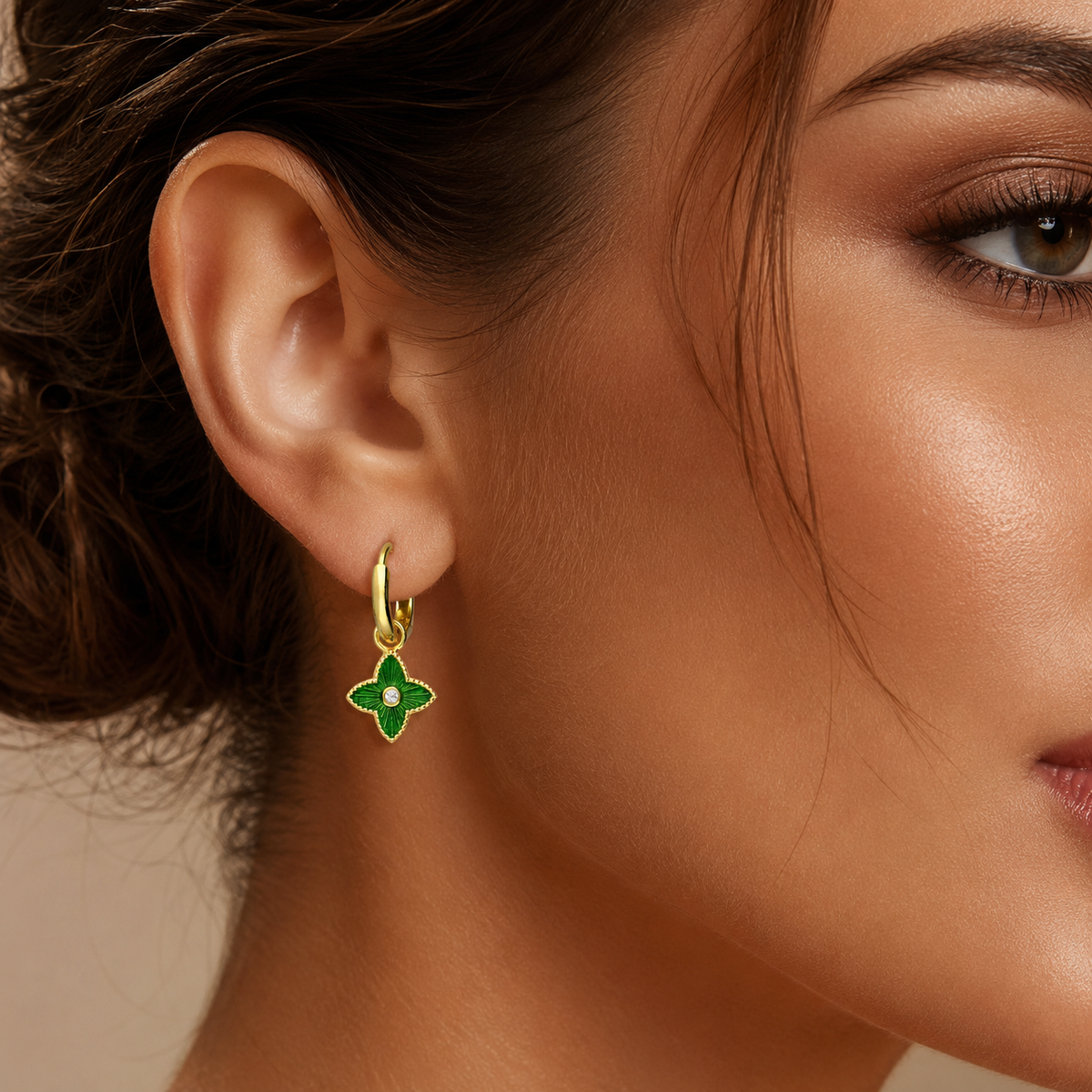 Quatrefoil Drop Hoop Earrings 18ct Yellow Gold Plated Hallmark Brand New Boxed