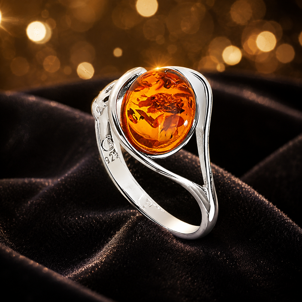 Timeless Oval Amber Ring Sterling Silver 925 Hallmarked Sizes J - R British Made