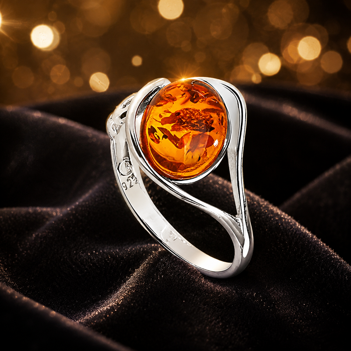 Timeless Oval Amber Ring Sterling Silver 925 Hallmarked Sizes J - R British Made