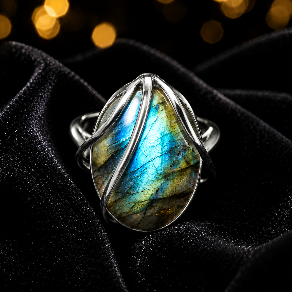 Vine Labradorite Ring Sterling Silver 925 Hallmarked British Made Size L - S