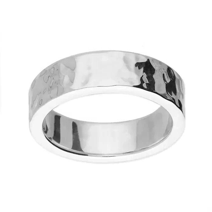 5mm Hammered Band Ring Sterling Silver 925 Hallmarked British Made Size L - R