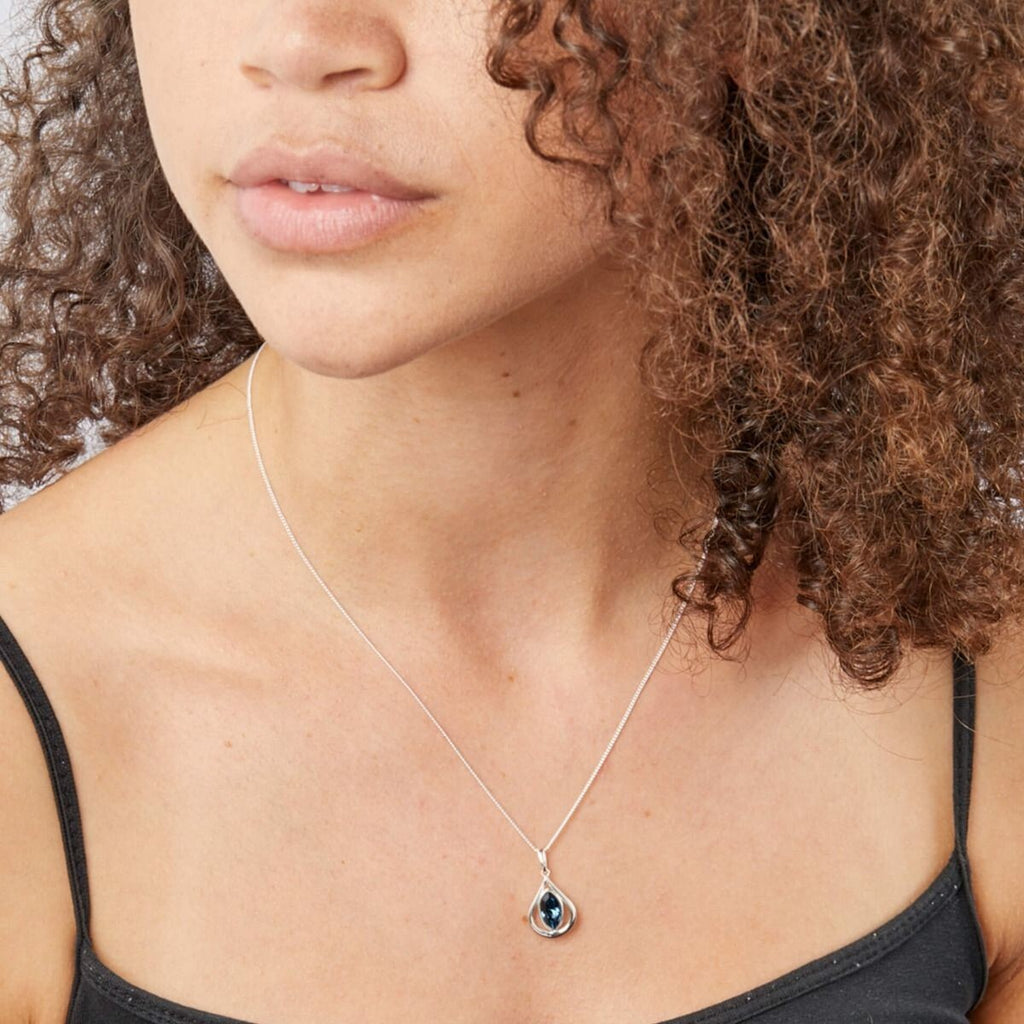 Open Teardrop Crystal Pendant Sterling Silver 925 Hallmarked All Chain Lengths