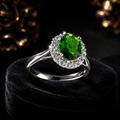 Oval Halo Emerald Ring Sterling Silver 925 Hallmarked British Made Size L - S