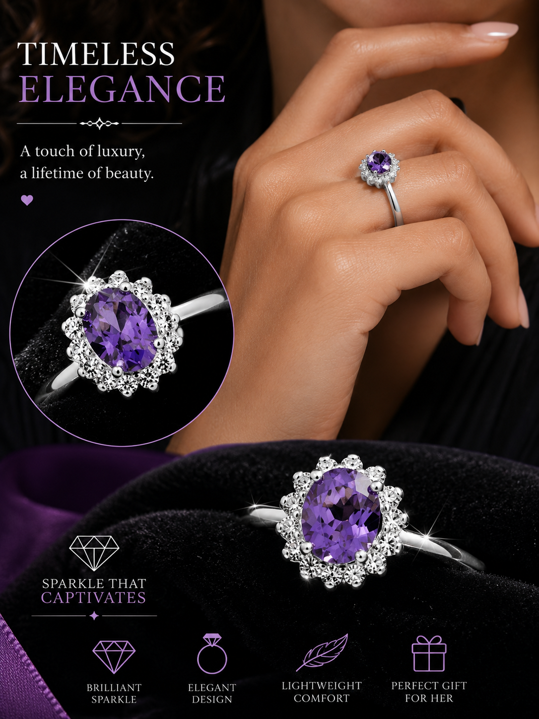 Sterling Silver Amethyst Ring Engagement Gemstone 925 Hallmarked Size R - Q