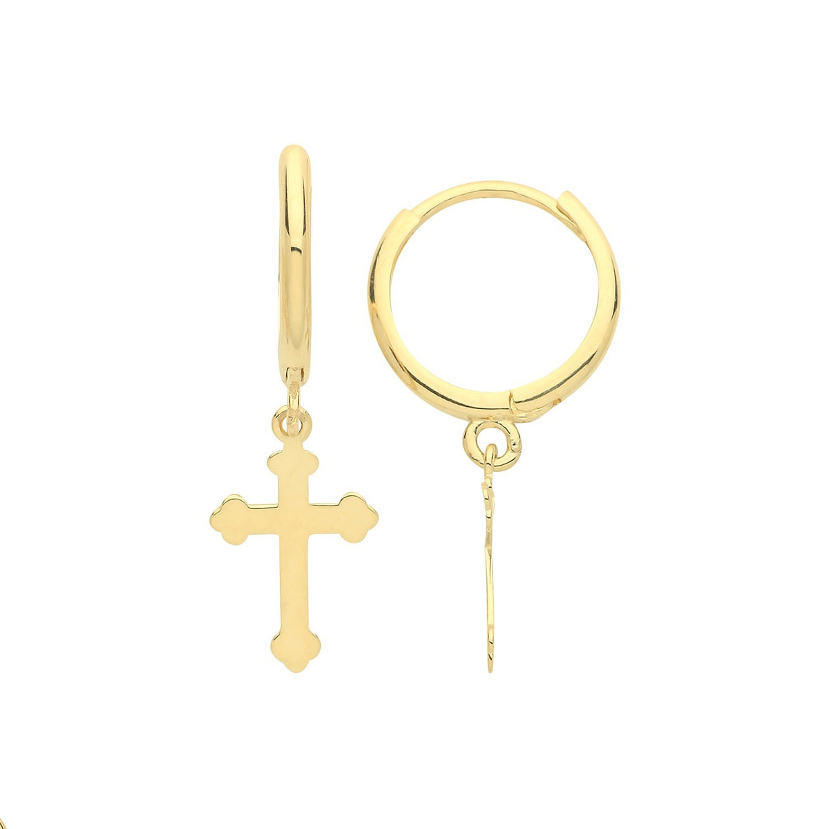 8mm Cross Drop Hoops Earrings 9ct Yellow Gold 375 Hallmarked Brand New