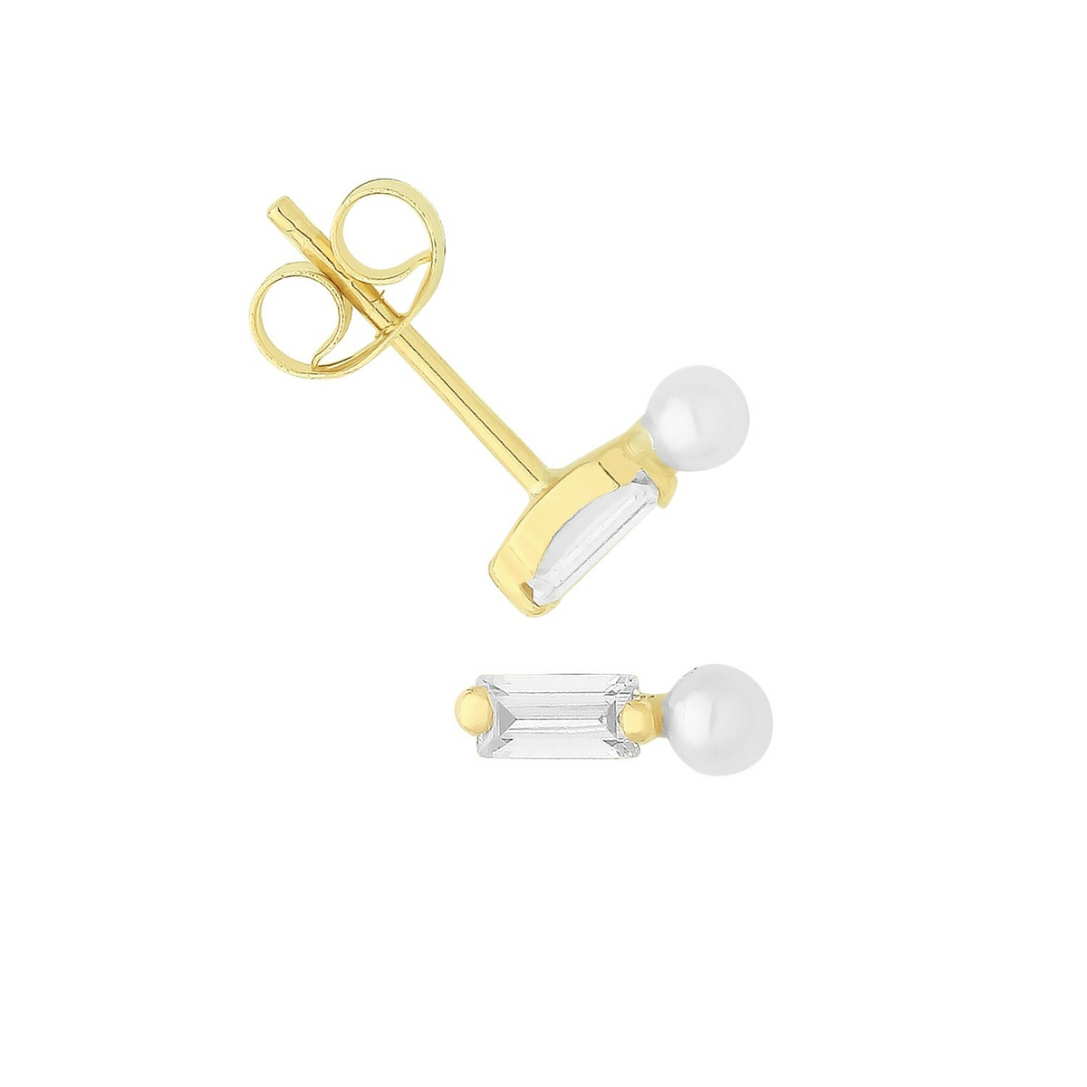 Baguette Natural Pearl Stud Earrings 9ct Yellow Gold 375 Hallmarked Brand New